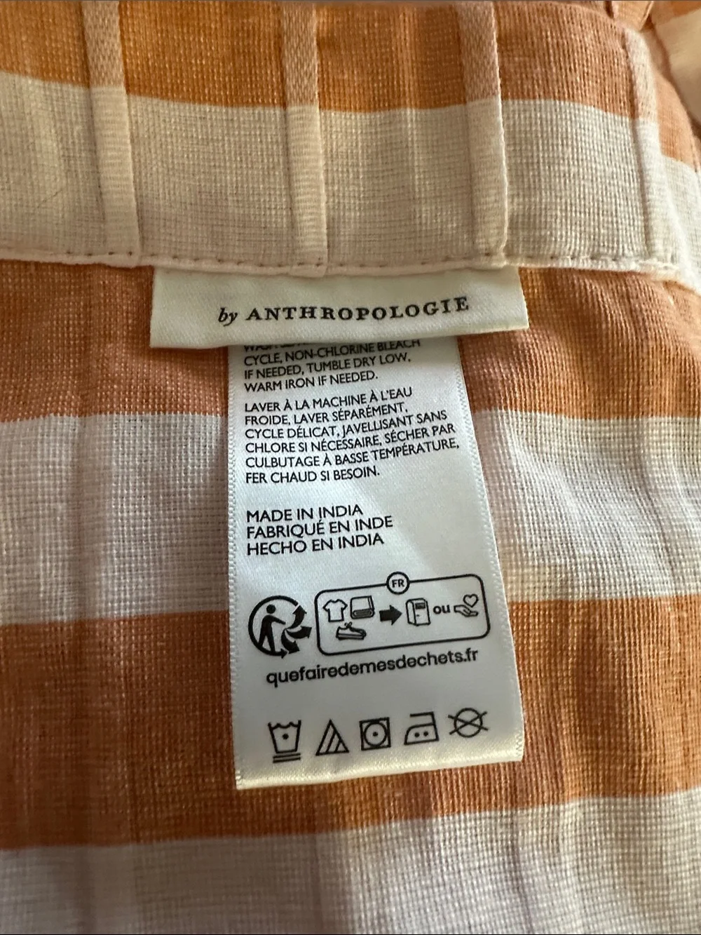 Anthropologie Cotton Linen Gingham Curtain 50”x63” NEW 1 Panel